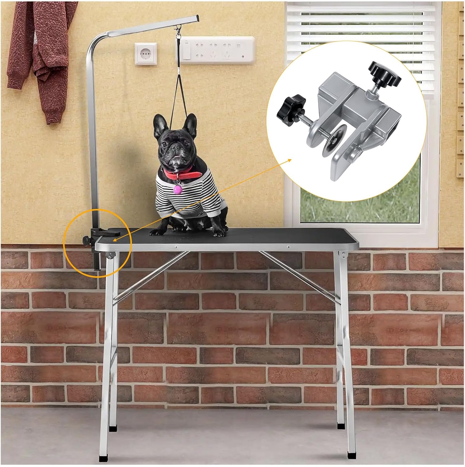 Pet Grooming Table Clamp, Aluminum Adjustable Grooming Table Holder, Dog Cat Hair Dryer Clamp Clip Holder for Pet Grooming or Barber Shops, 23x23mm