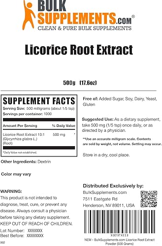 Miniatura 2 de BulkSupplements com Polvo de extracto de raíz de regaliz - Extracto de raíz de regaliz para la piel - Polvo de raíz de regaliz - Extracto de regaliz