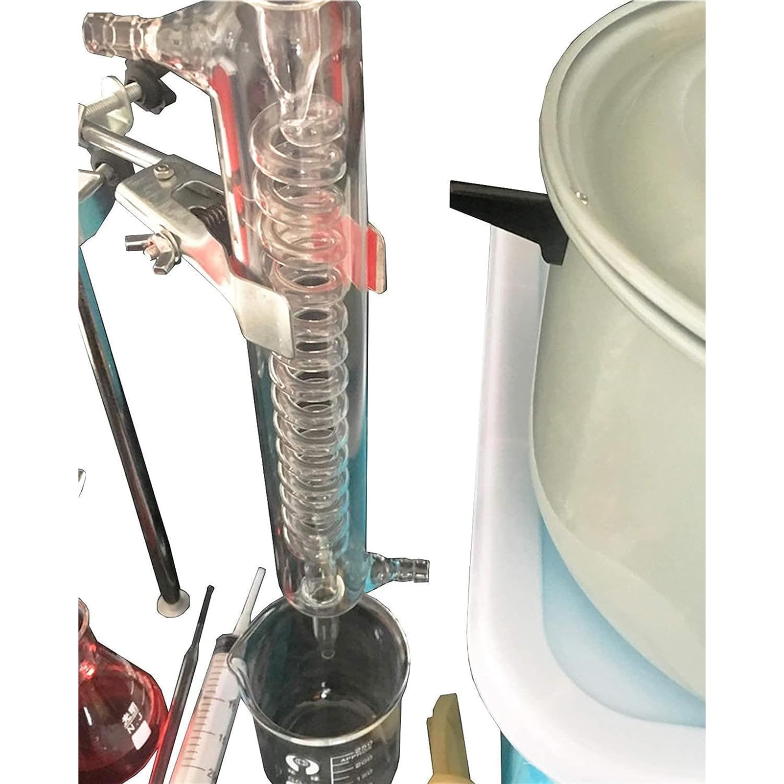 Dispositivo de destilación de aceites esenciales de 1000 ml, kit de cristalería para aparatos de destilación de laboratorio con calentador eléctrico, destilador de agua para el hogar de bricolaje, equ