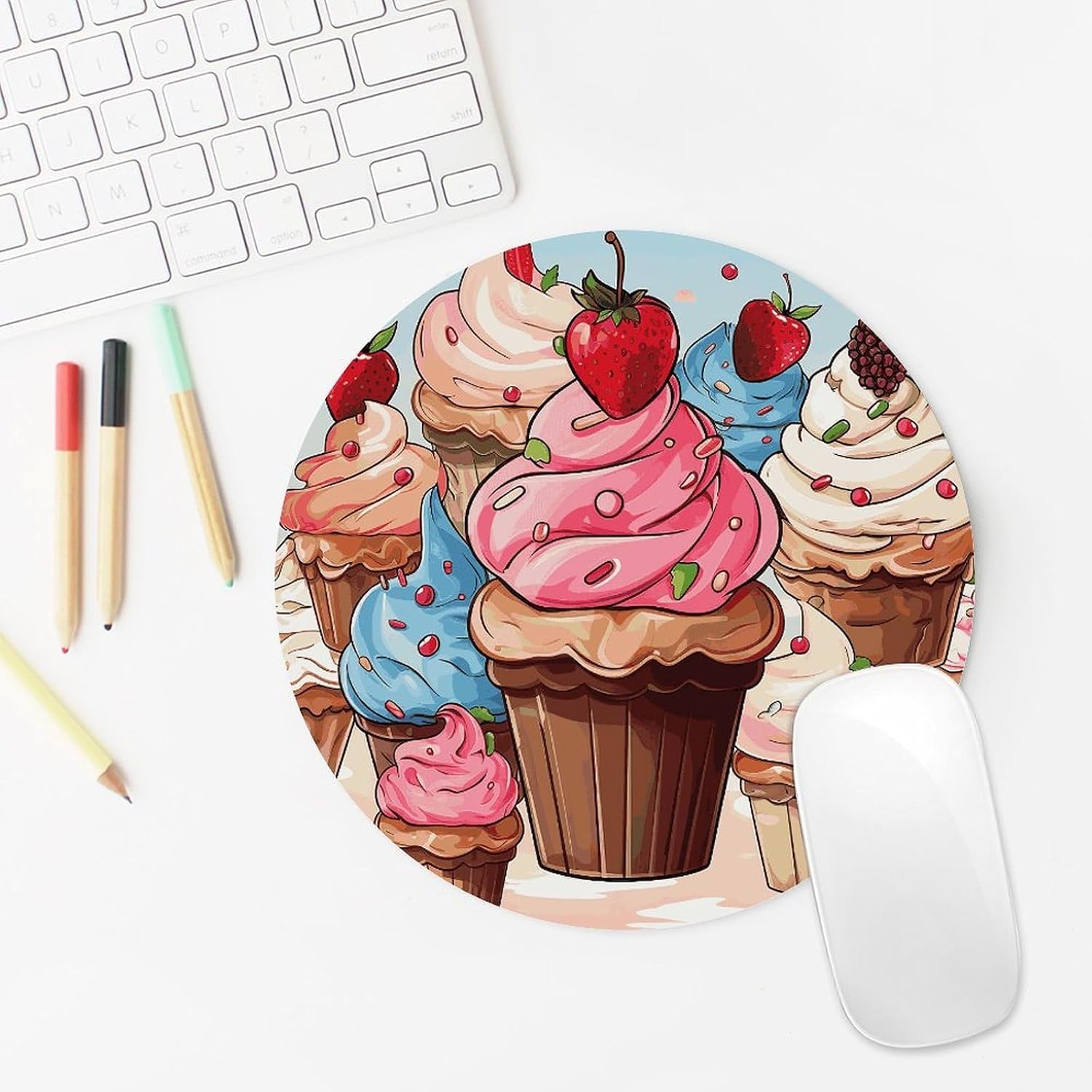 Round Cupcakes and Ice Cream Mouse Pad Cute Small Computer Mouse Mat Funny Mousepad with Non-Slip Rubber Base Waterproof Travel Mousepads for Home Decor Office Desk Accessories 7.8in image 5