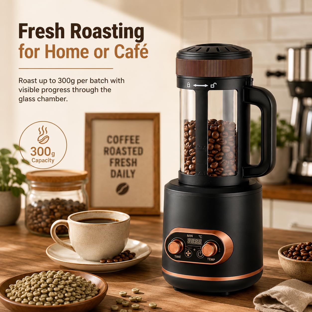 Macchina elettrica del controllo della temperatura del torrefattore 300g del caffè 2400W