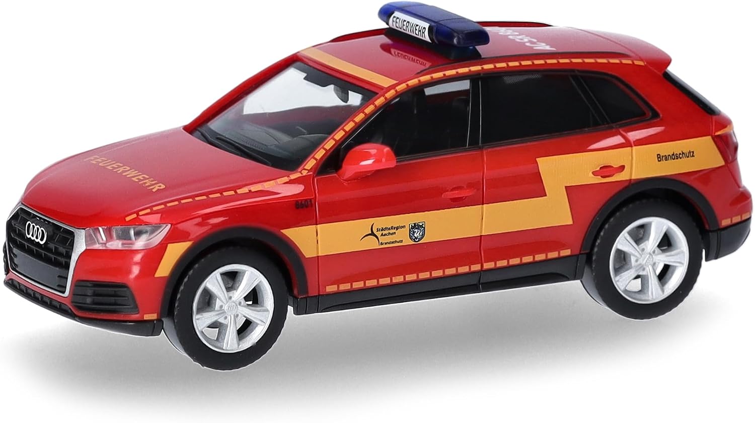 Herpa model samochodu Audi Q5 „Städteregion Aachen/Brandschutz”, miniatura w skali 1:87, model kolekcjonerski, Made in Germany, model z tworzywa sztucznego
