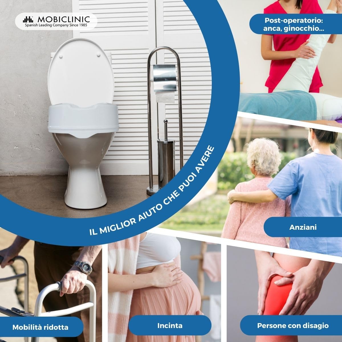 Mobiclinic, Rialzo WC per Anziani, Altezza 14 cm, Marchio europeo, Alza water, Bidet, Disabili, Senza coperchio, Ausili, Plastica, Regolabile, Bianco, Titán
