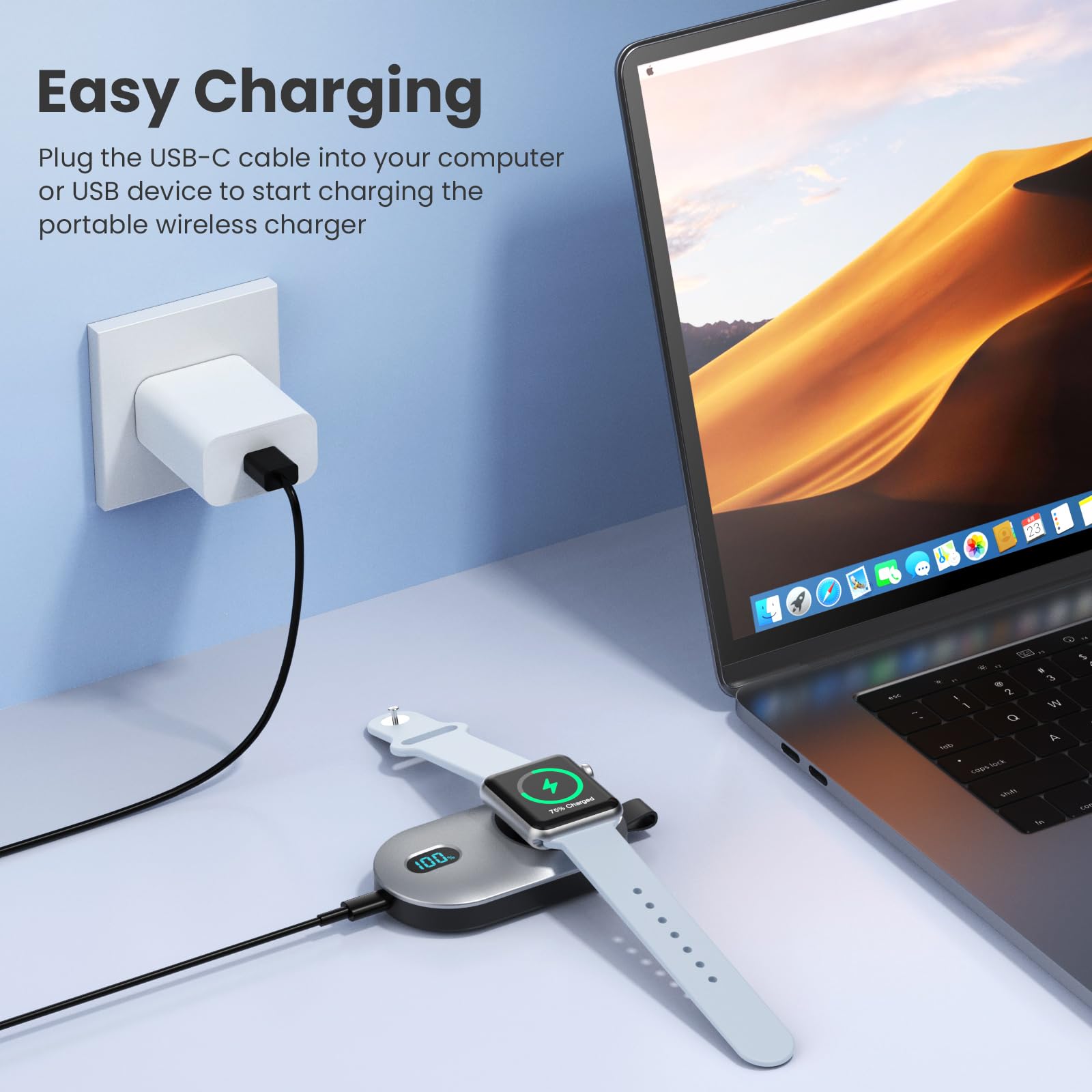 [Paquete de 2] Cargador inalámbrico portátil para Apple Watch, cargador magnético compacto para iWatch de 2800 mAh, banco de energía, llavero de viaje, cargador de reloj inteligente para Apple Watch