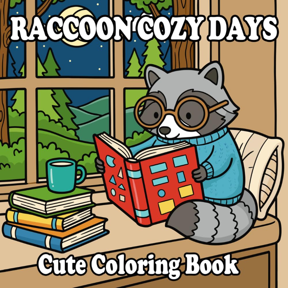 Raccoon Coloring Book: Cute & Cozy Raccoons for Kids and Adults