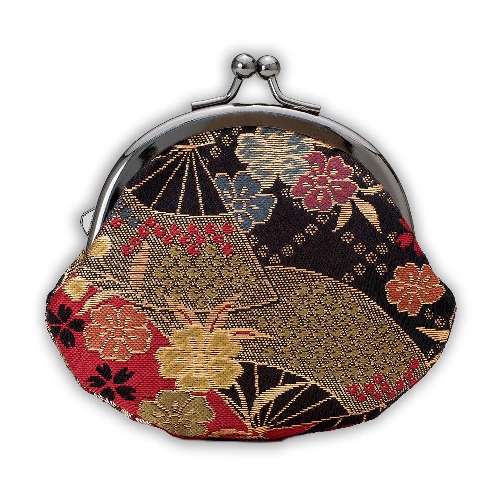 Kyoto Nishijin Weave Gamaguchi Coin Purse Black Kinran Brocade Made in Japan