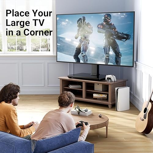 Vista 7 de PERLESMITH Soporte universal giratorio para TV LCD OLED de 37 a 80 pulgadas, soporte de TV central de mesa ajustable en altura con gestión