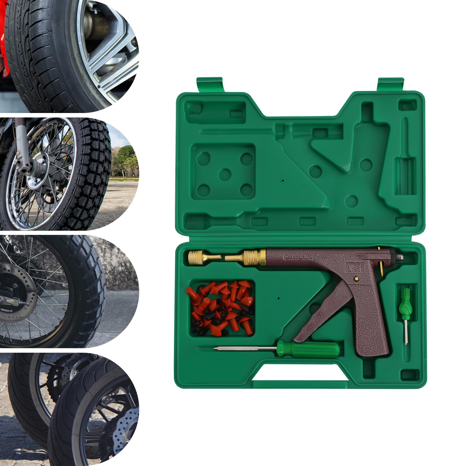 Kit pistola per riparazione pneumatici, strumenti di riparazione senza camera d'aria con ugello sonda a fungo per moto, camion, ATV, trattore, rimorchio, soluzione completa per la riparazione di