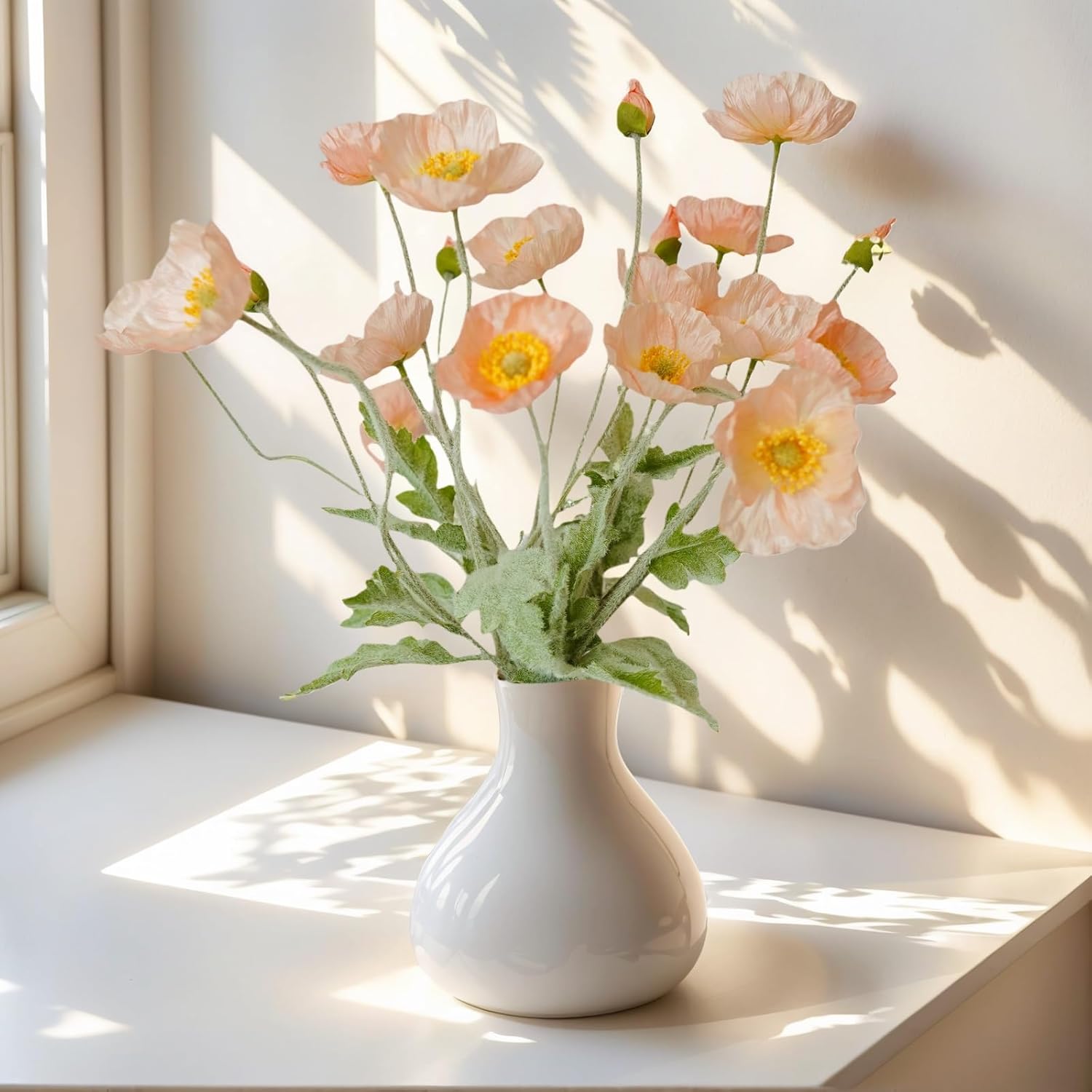 Artificial Poppy Flowers, 5 Bundles Faux Poppies with Stems for Floral Arrangements - Wedding, Home, Office, Party Table Centerpiece Decor (Light Peach) - Image 7