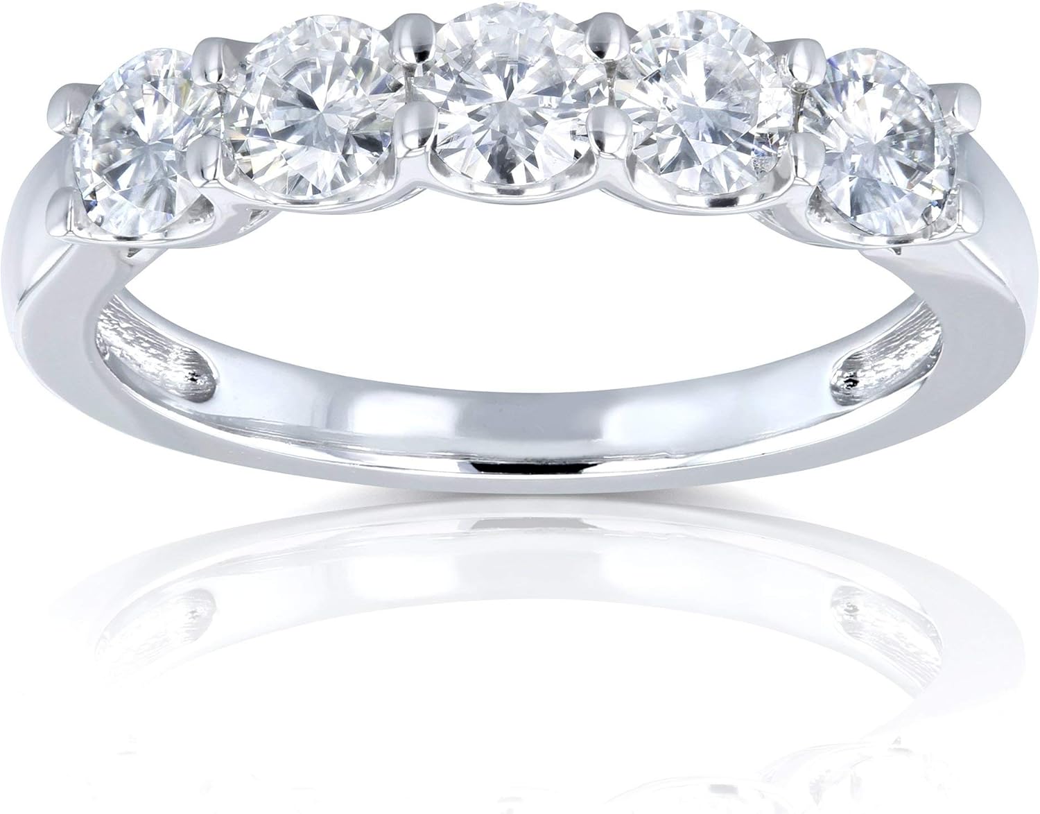 Kobelli Five Stone 4/5 Carat TGW Round Brilliant Near Colorless Moissanite (GH) Bridal Wedding Band in 14k White Gold - Size 7