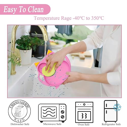 Vista 37 de Juego de alimentación de silicona, suministros de destete LED para bebés, juego de platos y tazones de succión para niños pequeños con cucharas