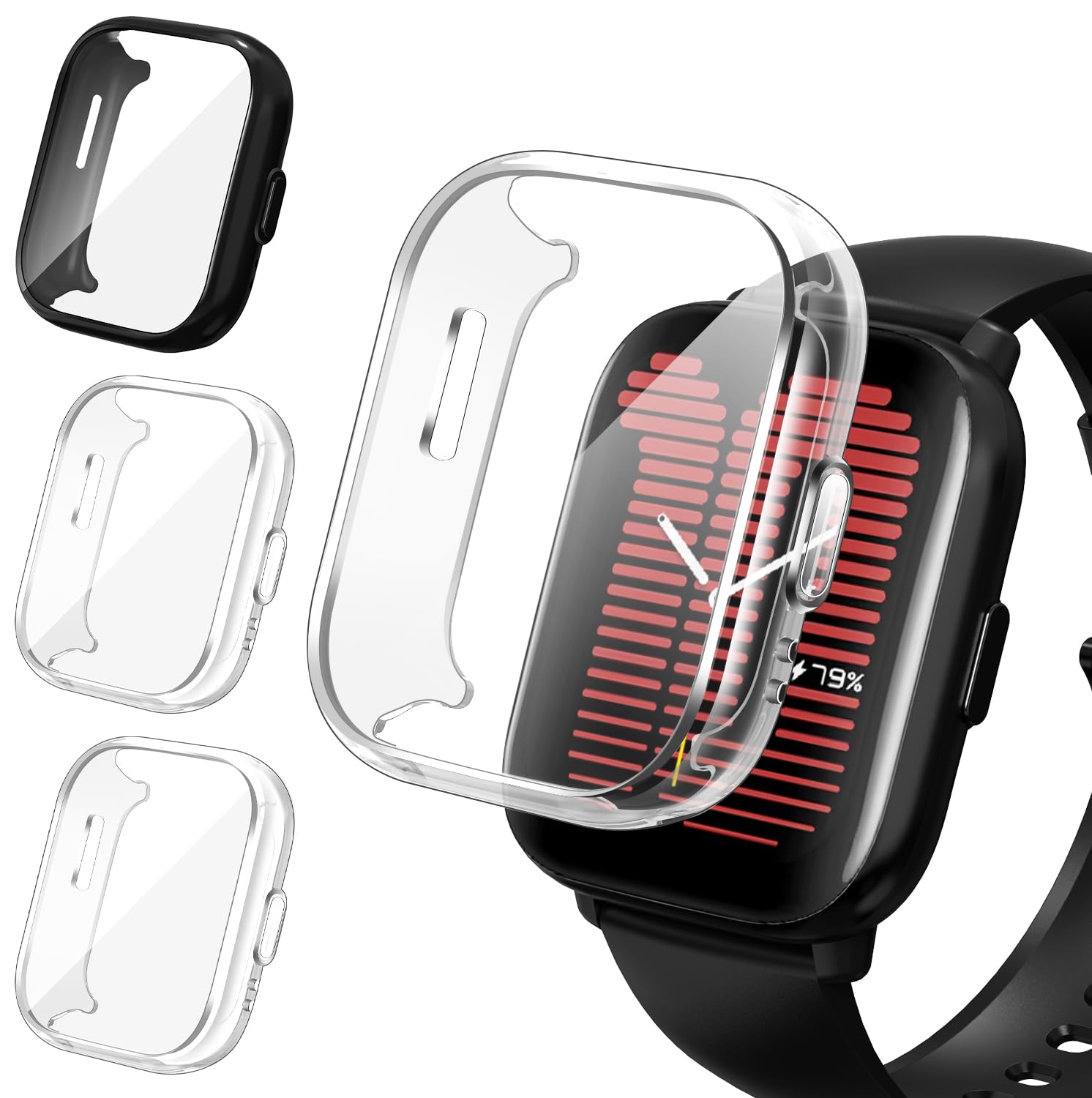 ivoler 3 Piezas Funda con Protector de Pantalla para Amazfit Active, Protección Completa Carcasa Protectora Delgado Suave TPU Anti-Arañazos Case, 2 Transparente + 1 Negro