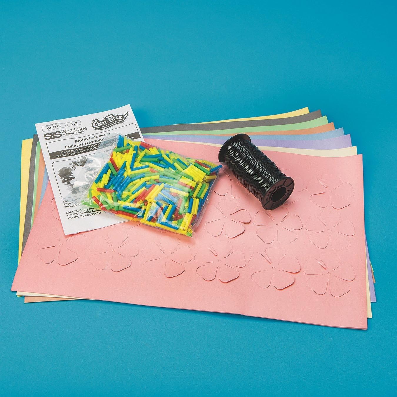 S&S Worldwide Aloha Leis Craft Kit, DIY for Kids, Classroom, Camp, After School, Educational, Hawaiian Luau Craft, Summer Party, All Supplies and Instructions Included, Flowers 3" diam, Makes 24