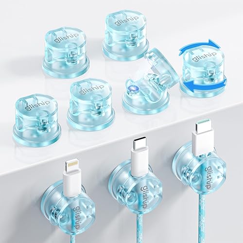 Miniatura 12 de Paquete de 9 clips magnéticos para cables, organizador de cables [giratorio de 360° mejorado], soporte de cable magnético fuerte, soporte de alambre