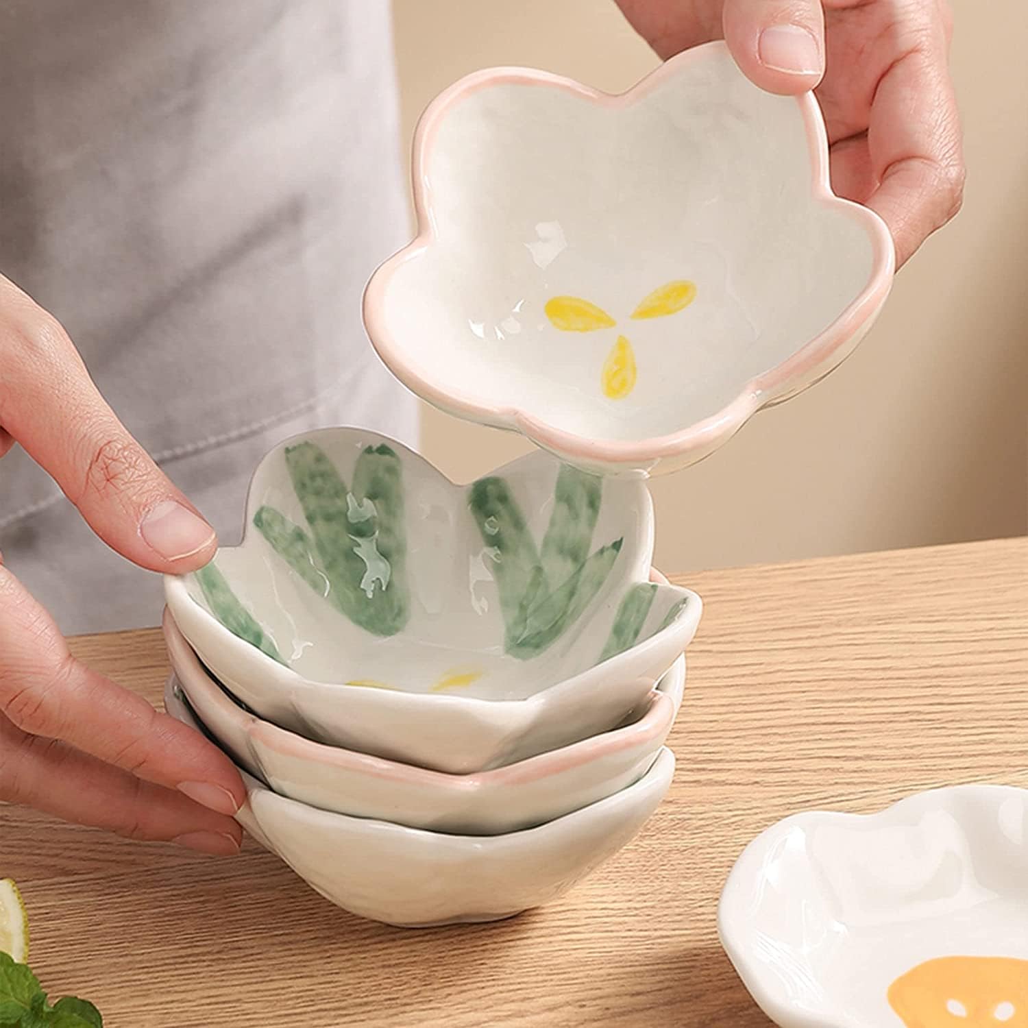 Essteller, Pastaschüssel, Suppenteller, Suppenteller, Essteller, Suppenbecher, Sojasaucen-Geschirrset, Keramik-Dip-Schalen, Saucenschalen, Tapas-Schalen, Dessert-Geschirrset mit Blumenmuster, Snack-Ei
