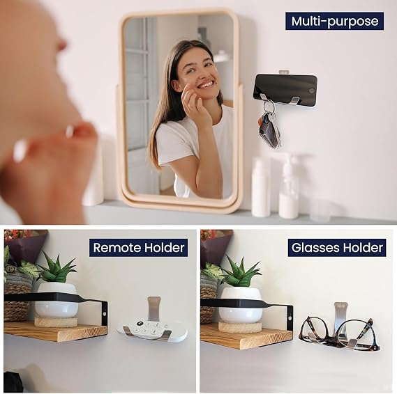 Versatile Slim Wall Holder | Stainless Steel Remote Control Holder | Glasses | Smartphones | Keys | Apple TV Compatible - Google Chromecast - Fire TV - Roku