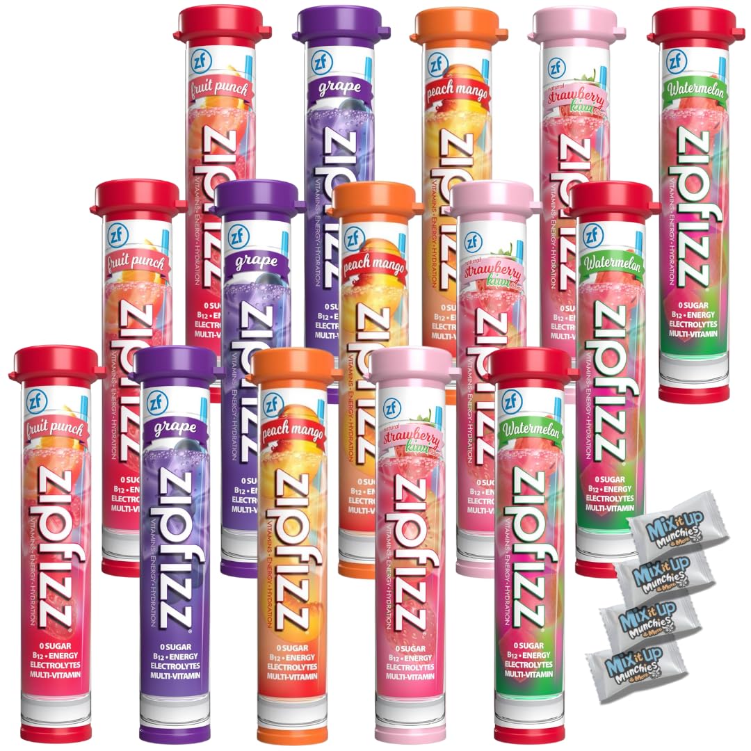 Zipp Hydration Variety Pack - 5 Top Flavors 15 Tubes - Sugar Free Electrolytes Powder Packets for Instant Hydration, Travel Essentials + 4 MIMM MInts | Bundled by Mix It Up Munchies | Healthy Gift Box