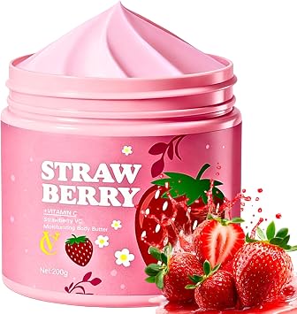 Strawberry Whipped Body Butter, Strawberry Scented Body Lotion, Body Moisturizer for Dry Skin, Body Butter for Women Smell Good, Deep Moisturizing, Softening