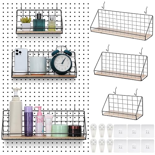 Roowest 3 Sets Metal Pegboard Shelves with Steel Peg Board
