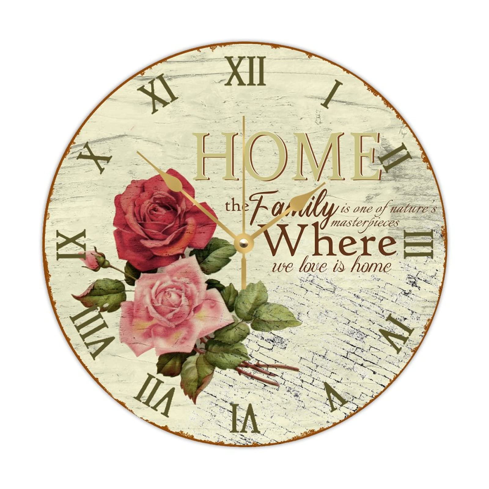 Horloge ronde en bois avec fleurs vintage romantique 38cm