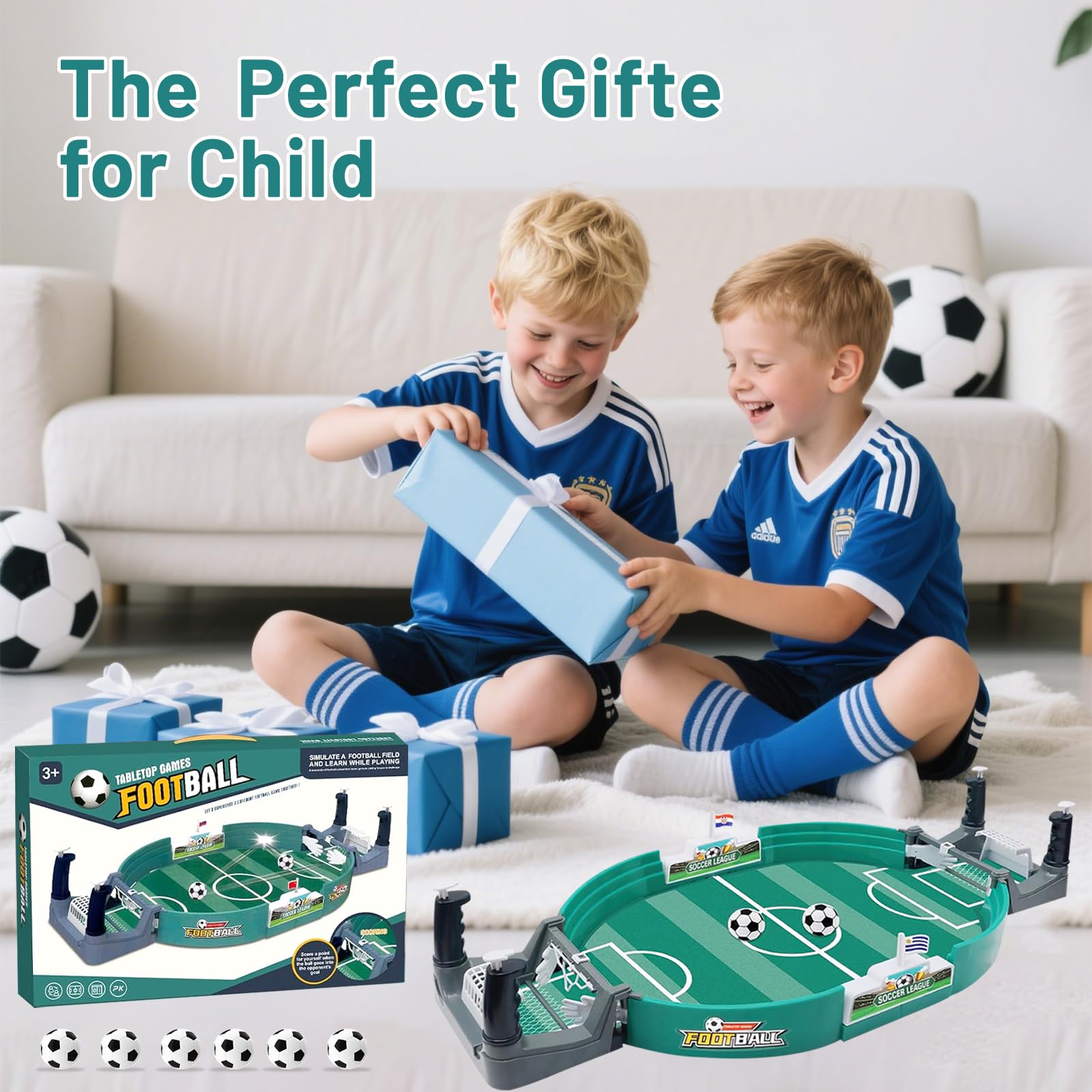 Calcio Balilla MeoZynxadril Mini - Con 10 Palloni, Gioco Interattivo Per Bambini E Adulti, 41.5x20.5x8 Cm - Foto 6