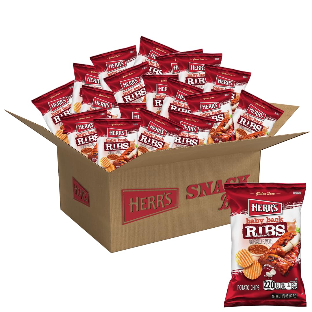 Herr’s Baby Back Ribs Potato Chips, Gluten Free Snacks, Bold BBQ Flavor, 1.5 Oz Bag (Pack of 24)