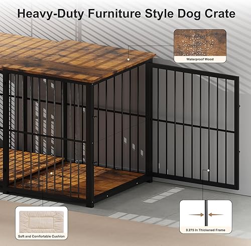 Miniatura 4 de Mueble de jaula grande para perros grandes, muebles retráctiles para perreras, perrera grande de madera para interiores, muebles de jaula para