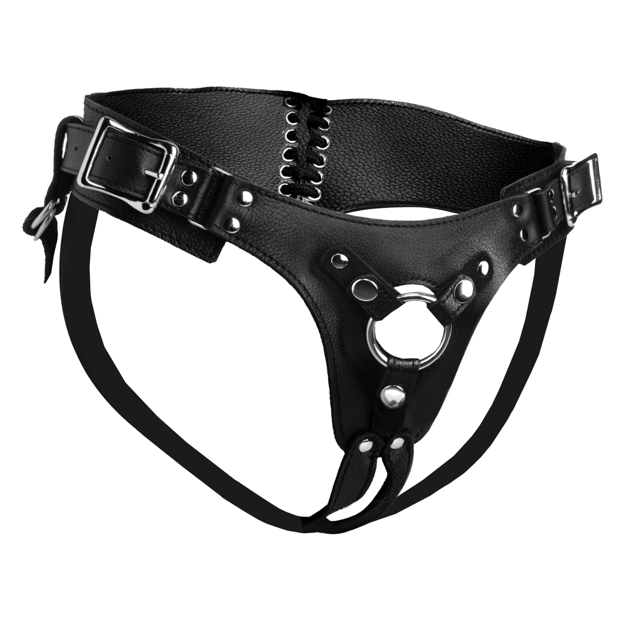 Strict Leather Corset-Back Strap-On Dildo Harness | Adjustable Lace-Up