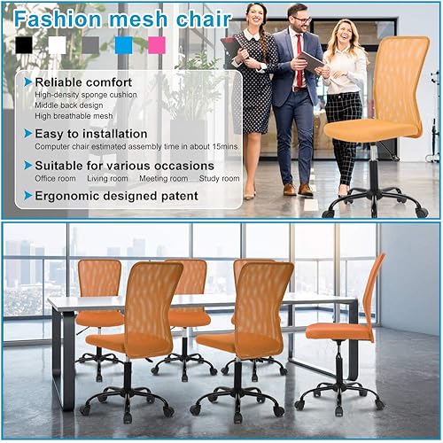 Miniatura 7 de Silla de oficina en casa, silla de computadora, silla de malla con respaldo medio, silla de escritorio, altura ajustable, silla de tarea pequeña,