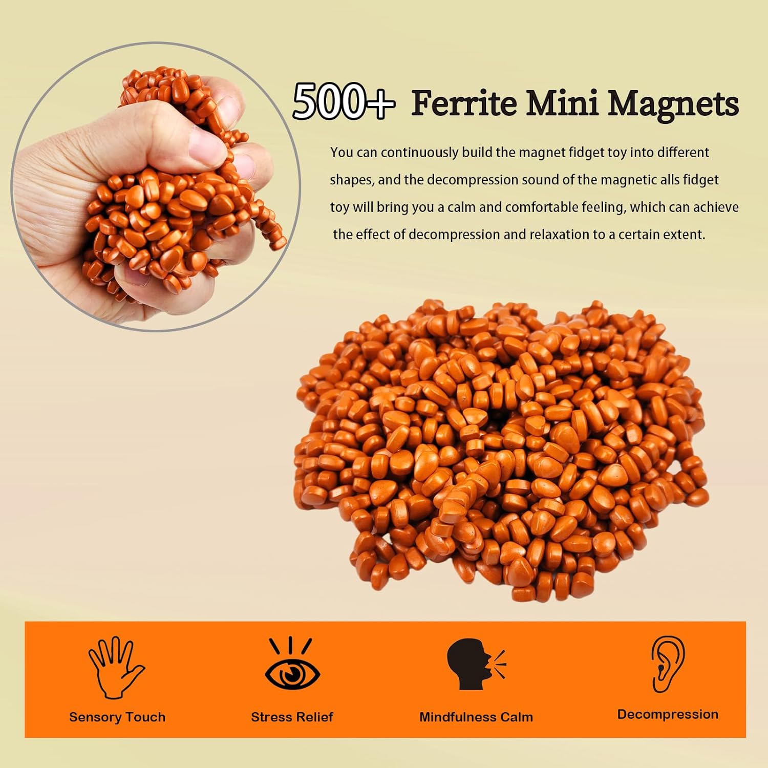 Magnetic Ferrite Putty Rock, More Than 500 Mini Weak Magnet Smooth Ferrite Pebbles, Small Magnetic Beads Fidget Adults Toys for Office,Tiny Magnet Balls Fidget Toys for Adults and ADHD