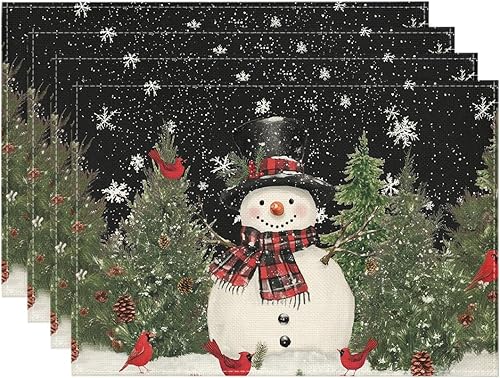 Miniatura 25 de Artoid Mode Juego de 6 manteles individuales redondos de Navidad con diseño de árboles de muñeco de nieve, copos de nieve, manteles individuales