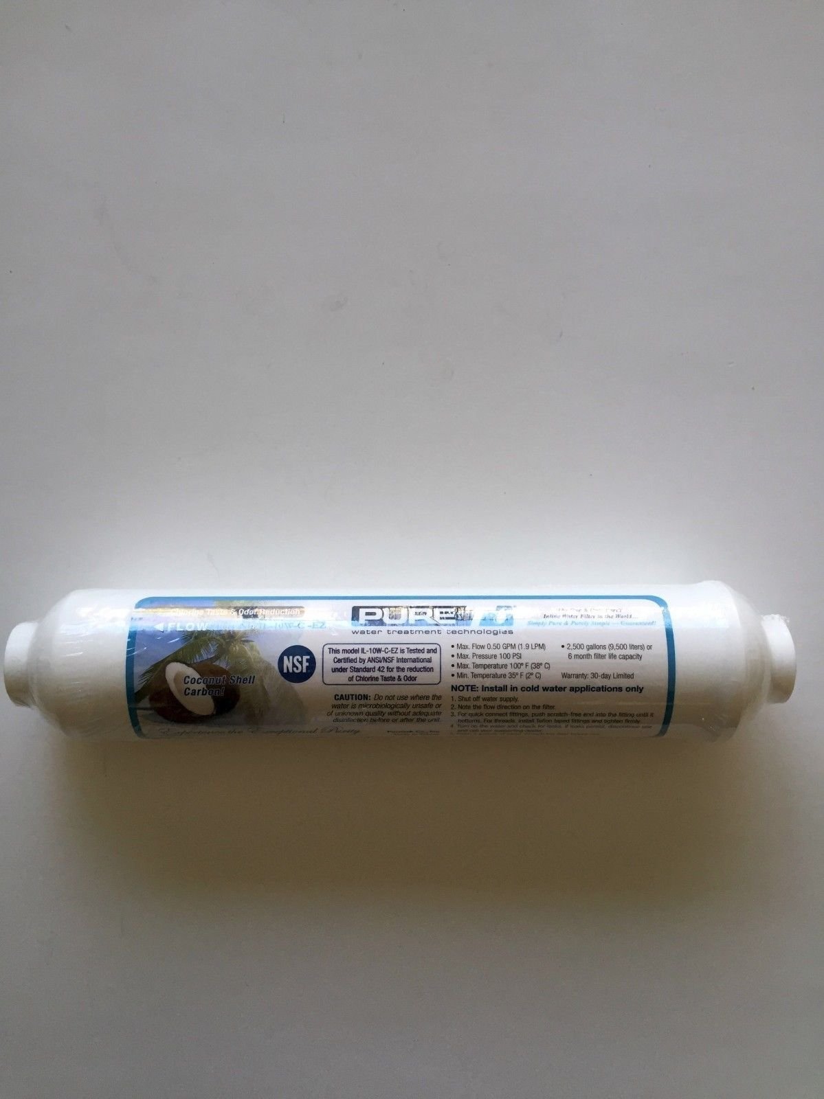 PureT T IL-10W-C-EZ REVERSE OSMOSIS IN-LINE CARBON FILTER 10 X 2 1/4" QUICK CONNECT ENDS
