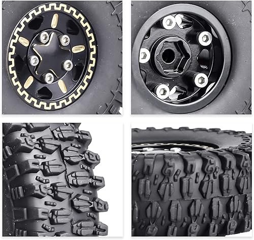 Miniatura 5 de Hobbypark Ruedas y neumáticos Beadlock de latón 1.0 para TRX4M actualizaciones Axial SCX24 124 RC Crawler piezas de repuesto, juego de 4 (tipo A)