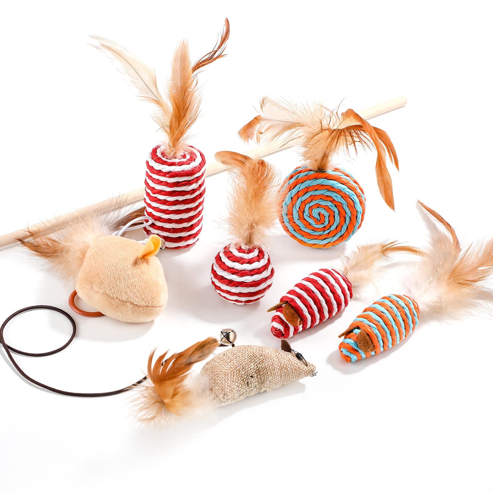 NVTED Cat Feather Toy Set - Playing Wand and Pet Activity Nip Toys Collection in Gift Box, Set of 7
