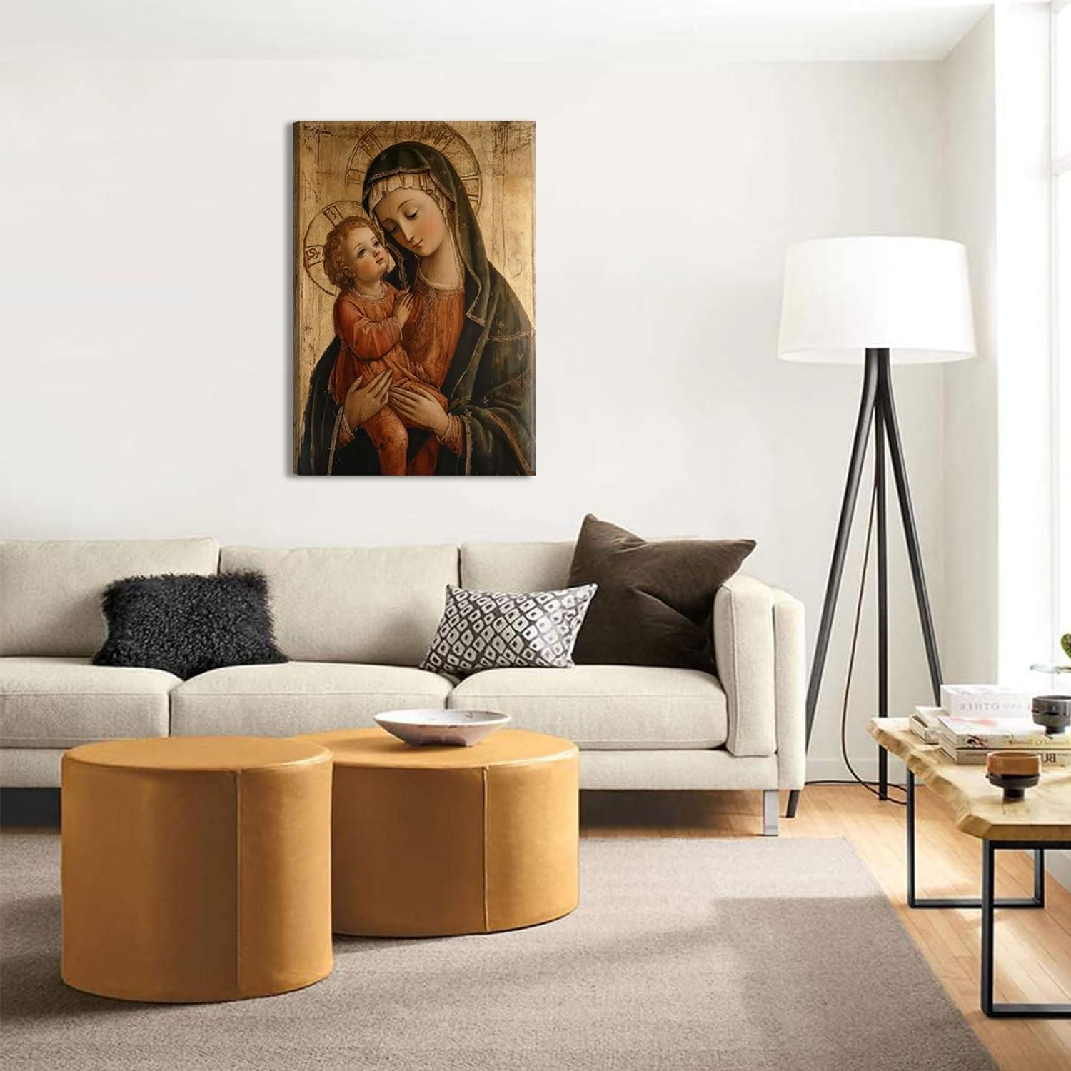Framed Retro Virgin Mary Canvas Wall Art Our Lady and Child Jesus Wall Decor Picture Christian Bible Spiritual Healing Poster Print for Church Prayer Room Bedroom Living Room Artwork Home Decoration