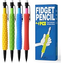 ELETIUO 4-in-1 Silent Fidget Pencil Sensory Focus Tool for Stress Relief, ADHD, Autism & Anxiety. Fine Motor Skills Aid with Textured Silicone Sleeve for for Kids and Adults