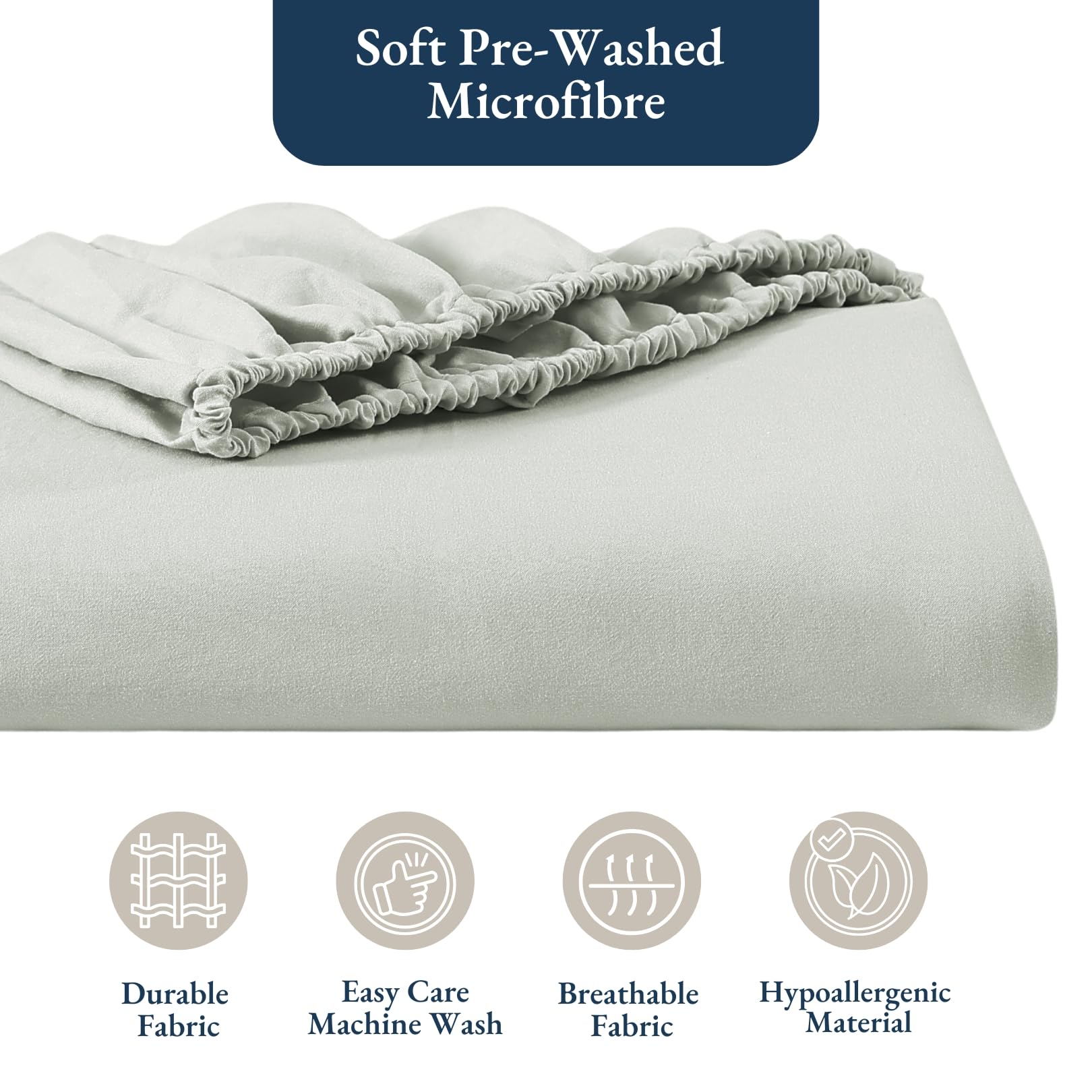 Fitted Sheet King, Mineral, Pre-Washed, Deep Pocket 14 inch (35 cm), Easy Care, Soft Brushed Microfibre Fabric - Image 3