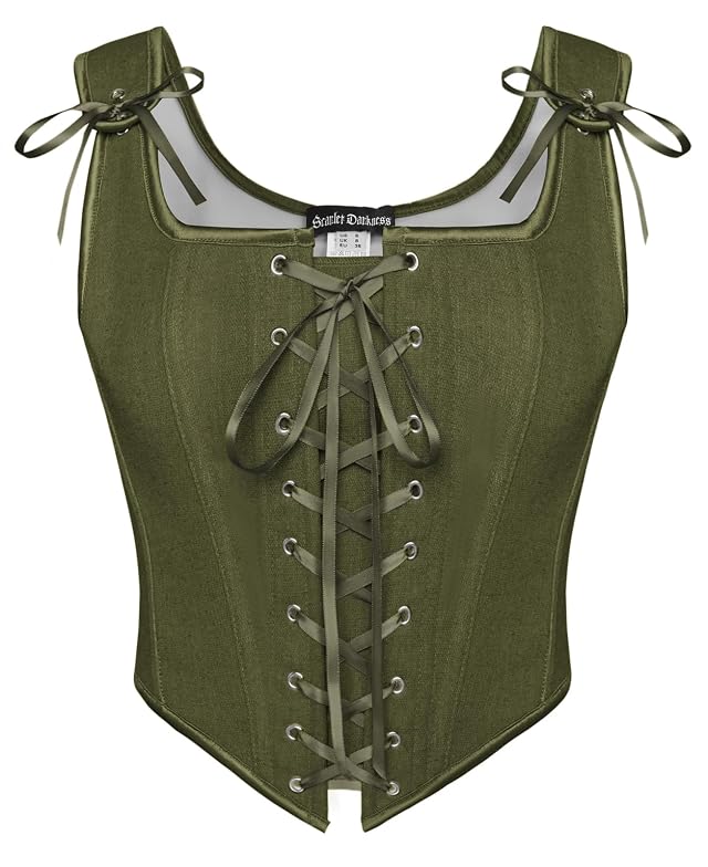 SCARLET DARKNESS Womens Renaissance Corset Tops Vintage Lace Up Overbust Bustier Bodice