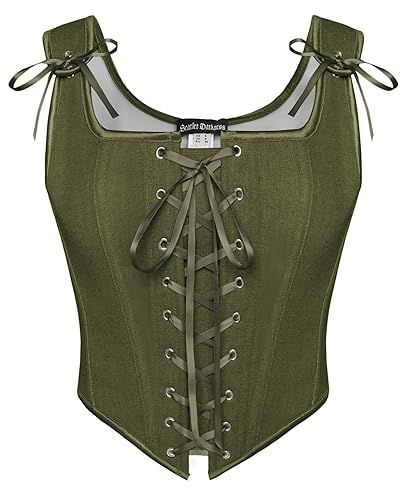 SCARLET DARKNESS Damen Renaissance Korsett Vintage Lace Up Mittelalter Corset Top - 42 - Olivgrün