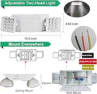 Vista 5 de Hivotisa LED Emergency Lights with Battery Backup 6 Pack, Commercial Emergency Lights Fixture Two Head Adjustable, Hardwired Emergency Light for
