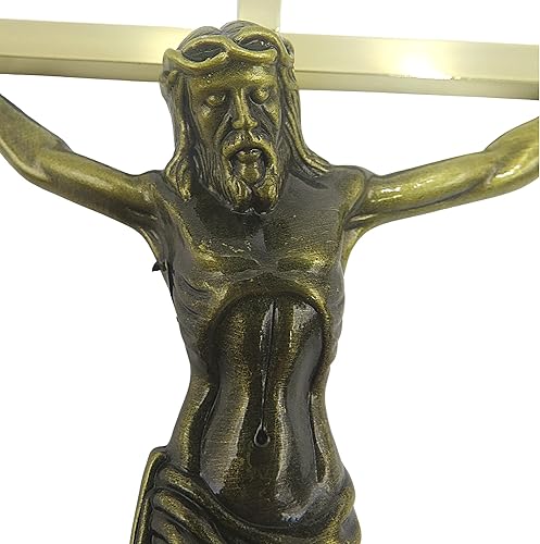 Miniatura 5 de Needzo Cruz de pared de metal dorado con acabado de latón antiguo, decoración de pared de crucifijo católico para el hogar, pequeños regalos para