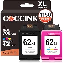 COCCINK 62XL for HP 62 Ink Cartridge Combo Pack HP Ink 62 XL Black Color | Work with HP Envy 5660 5540 5640 5660 7640 7645 OfficeJet 5740 5745 8040 OfficeJet Mobile 200 250 Printers Remanufactured