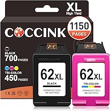 COCCINK 62XL for HP 62 Printer Cartridges Envy 5640 Cartridges OfficeJet 250 200 250C 200C 5740 5742 Envy 5547 5540 7640 5644 5544 5541 5460 5542 5544 5545 5642 5643 5660 Printer Cartridges for HP 62