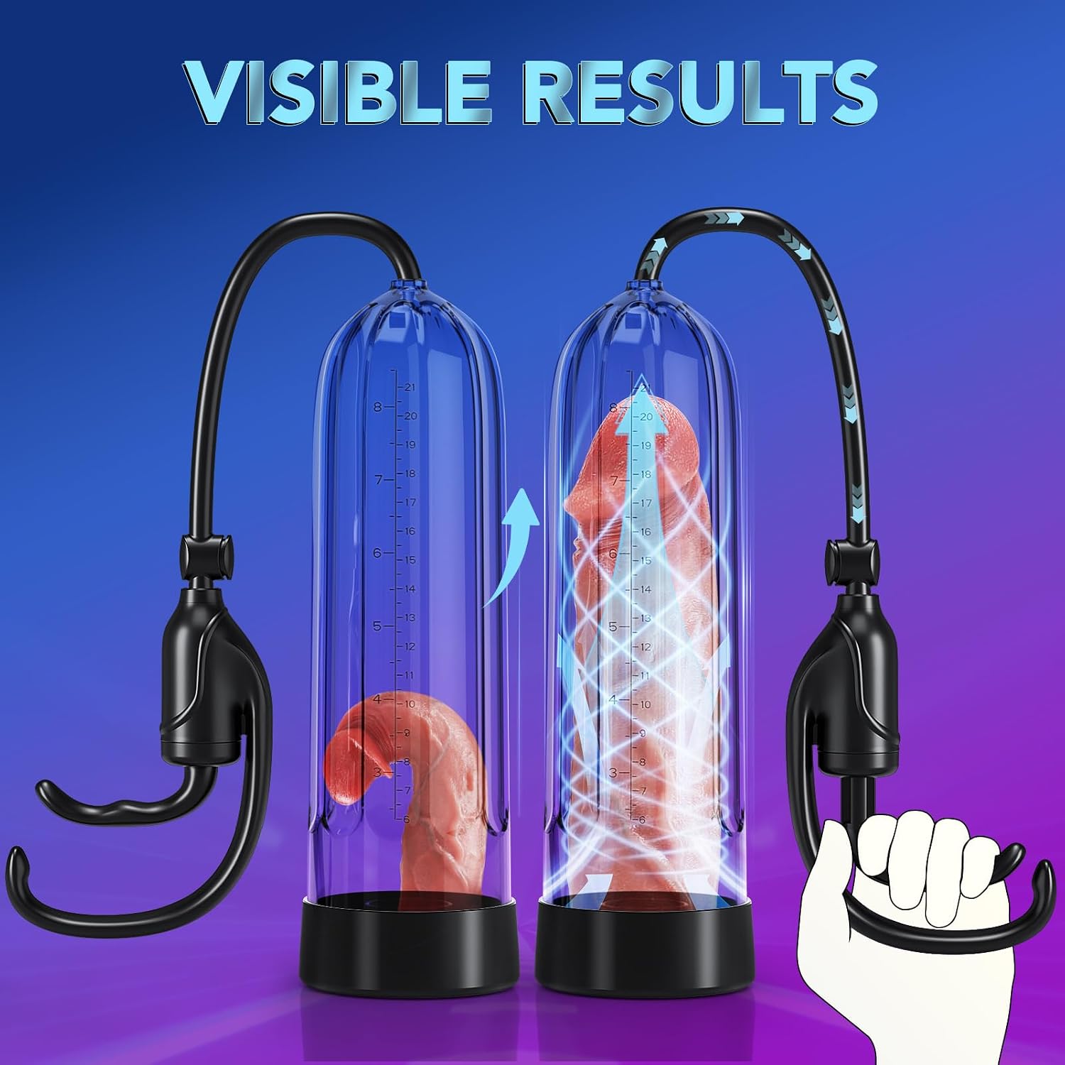 Penis Enlarge Vacuum Pump, Manual Pennis Extender Enlarger Enlargement Pump Air Pressure Device, Adult Male Sex Toys for Men Stronger Bigger Erections with 2 Suction Sleeve & 6 Penis Rings and Lube