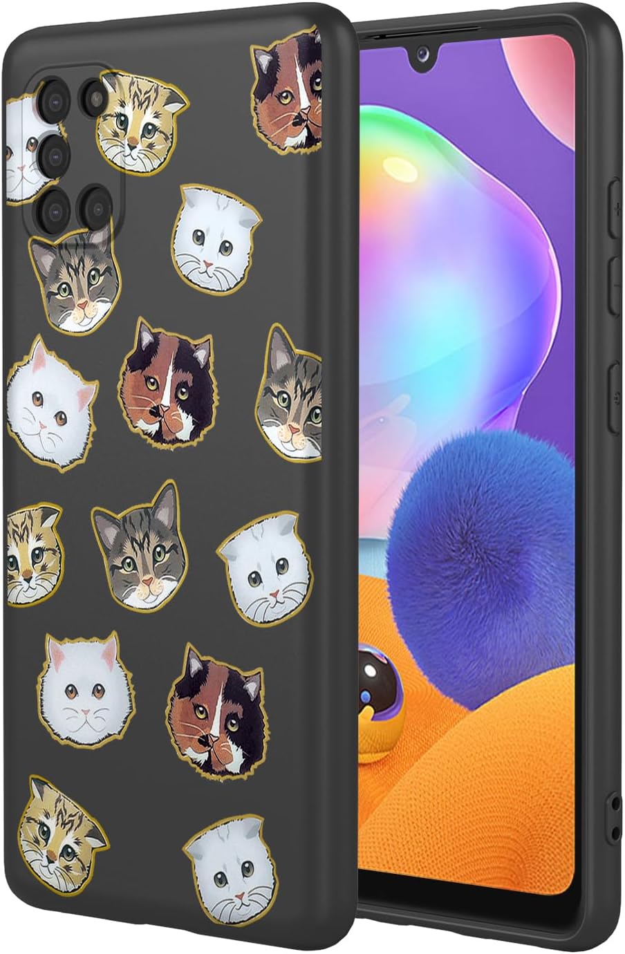 Phone Case for Galaxy A31 Case, Samsung A31 SM-A315F/DS Case Cute cat Pattern Design Slim Protective Soft TPU Bumper Phone Cover for Samsung Galaxy A31 Black Cat