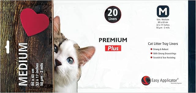 20 Strong Thick Durable M (Medium - 80 x 43 cm) Cat Litter Tray Liners with Strong Drawstrings from Easy Applicator. For Small + Medium Trays + Boxes. Suitable for most types Cat Litter.