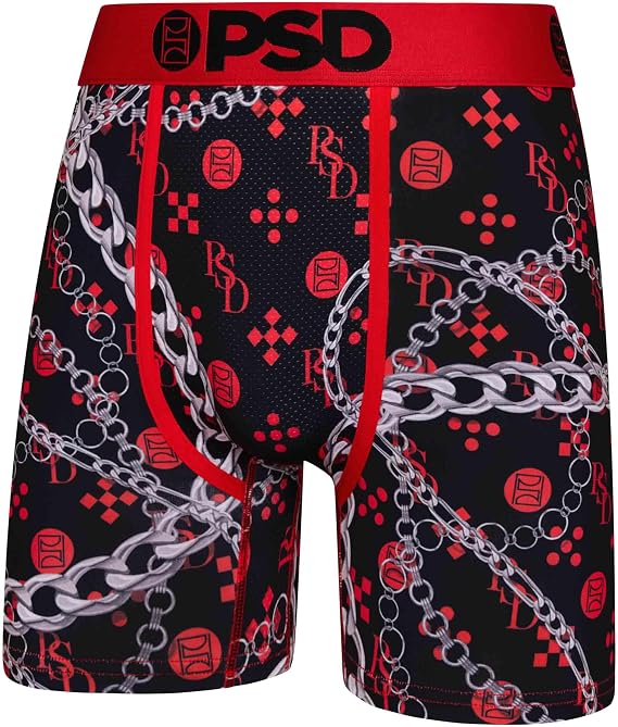 PSD Underwear Men's Monogram Luxe Mid Length Boxer Brief 3 Pack, Multi, S