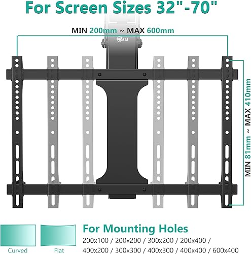 Miniatura 2 de WALI Soporte motorizado para TV de techo con control remoto, soporte eléctrico abatible para TV de pantalla plana y curva de 32 a 70 pulgadas de