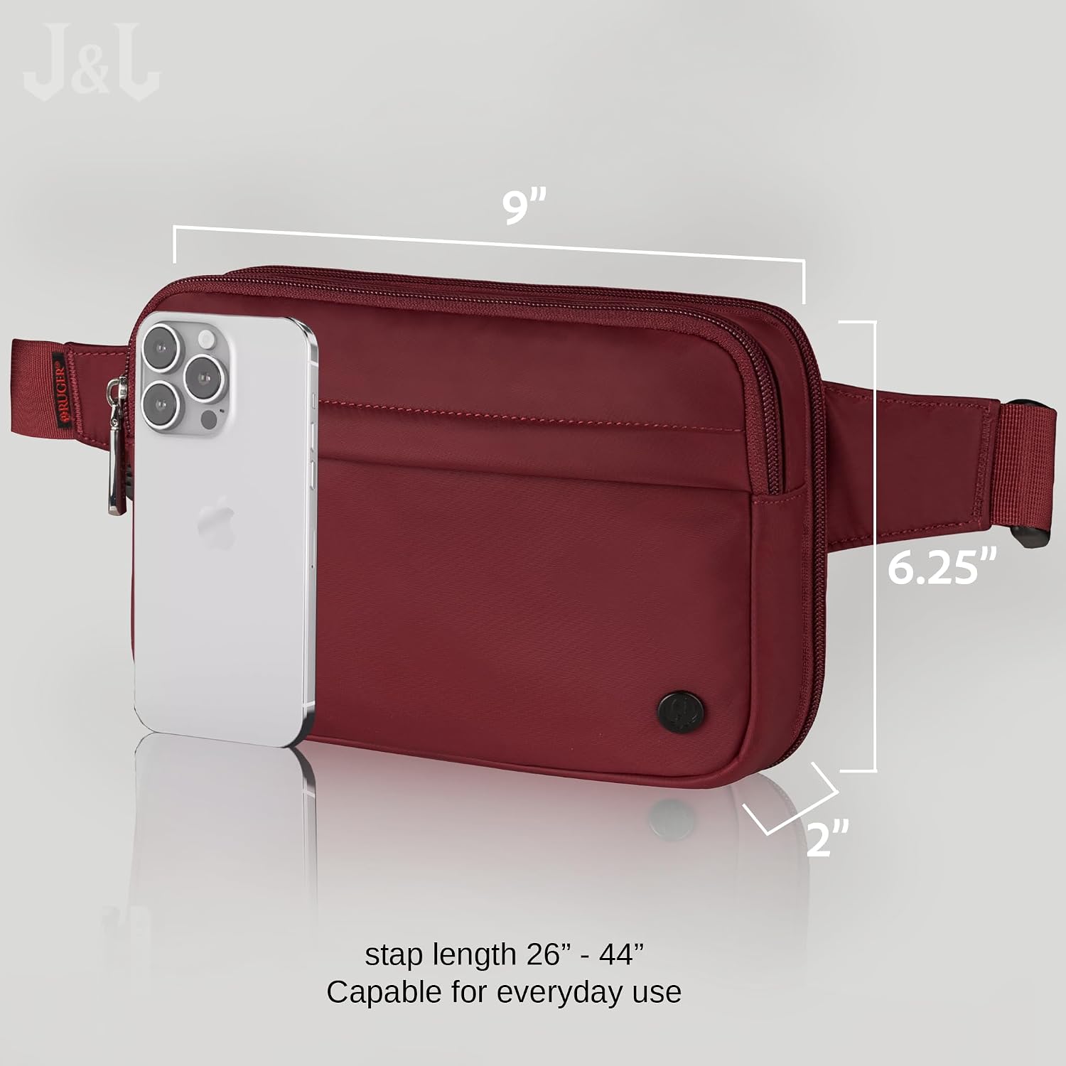 Jessie & James/Ruger Apex Nylon Crossbody Bag for Women and Men, Compact CCW Waist Pack with Rapid-Access Compartment_Wine