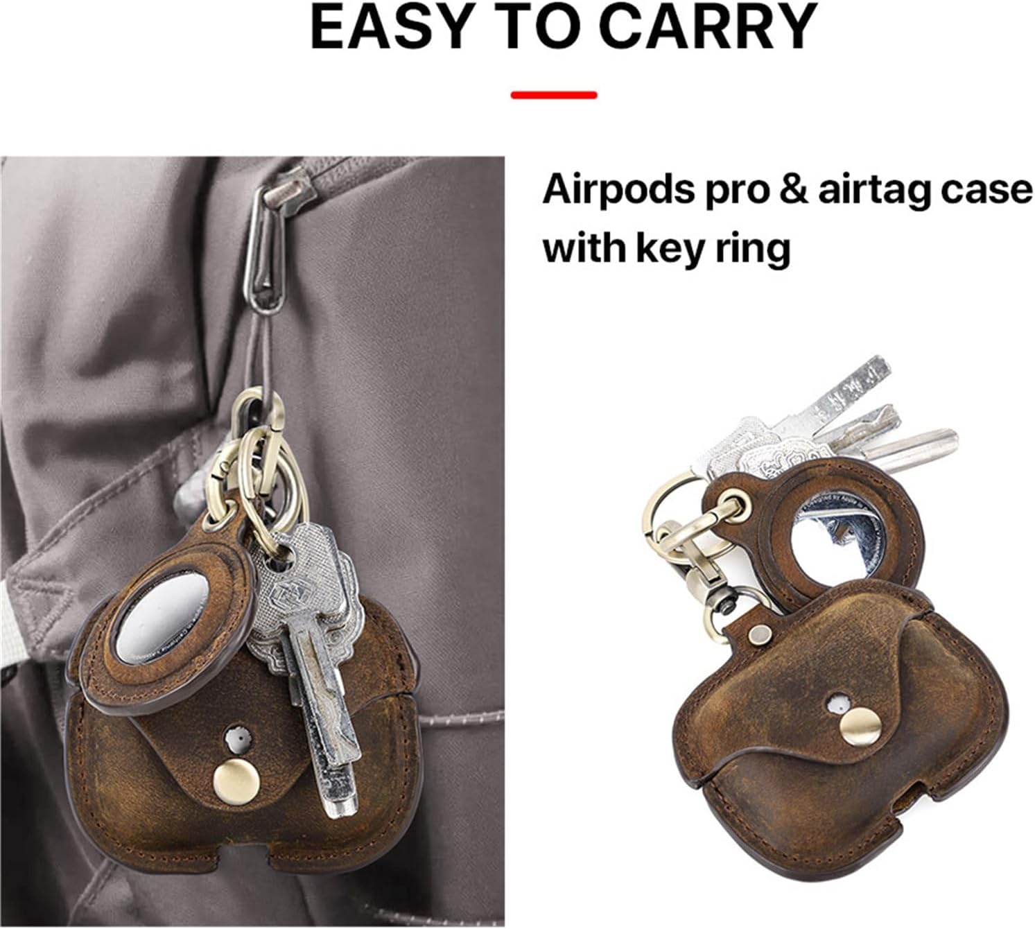 [3 in 1] TSVSXS Leather Case Compatible with AirPods Pro 2nd/1st Generation/Compatible with Airtags, Soft Genuine Leather PU Protective Cover with Keychain Cleaning Kit